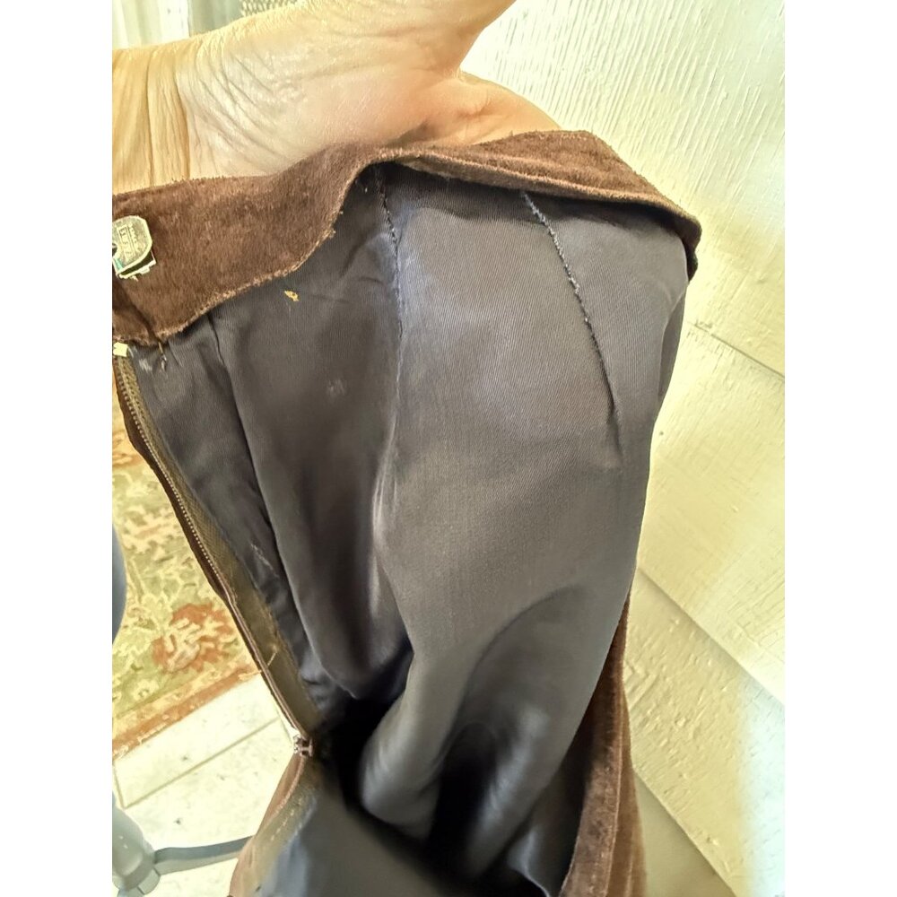 Vintage 70's Anne Fogarty Brown Suede Skirt Marked Size 14 - Picture 4 of 16
